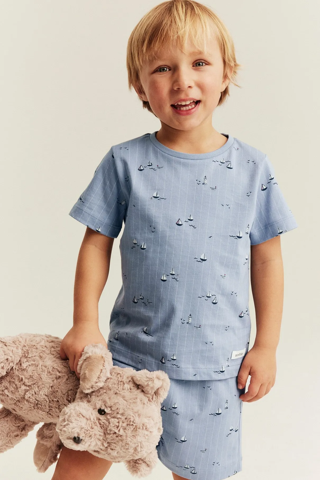 Kids blue sailing boat-themed pajama set