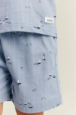 Kids blue sailing boat-themed pajama set