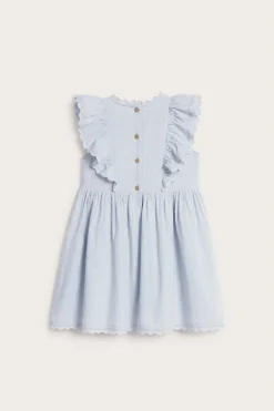 Kids blue short-sleeve frilled dress