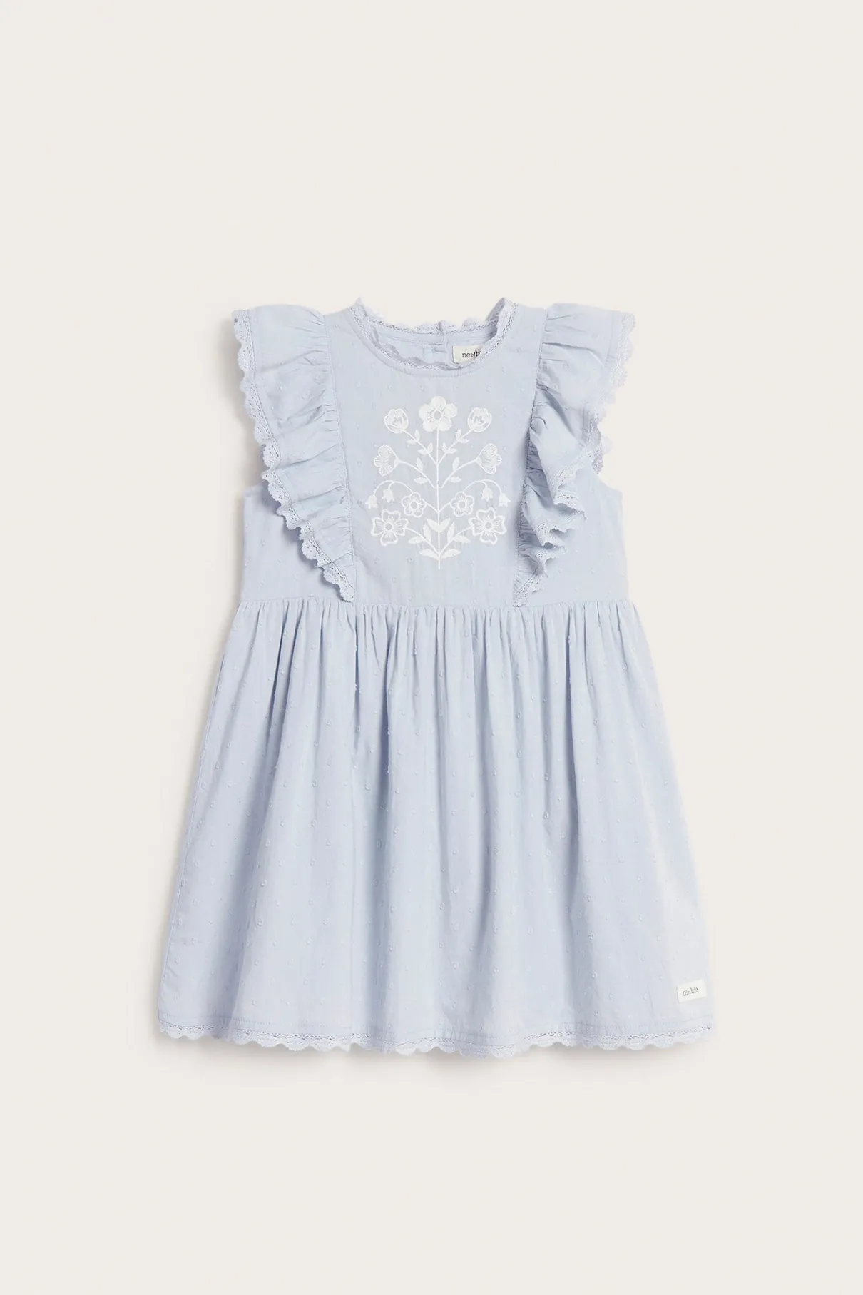 Kids blue short-sleeve frilled dress