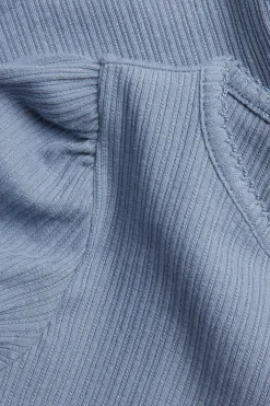 Kids blue short sleeve top with puff sleeves