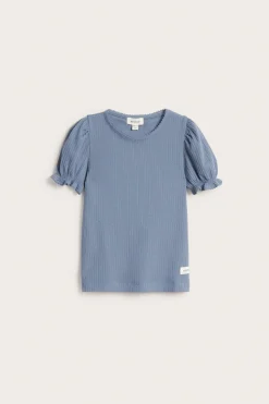 Kids blue short sleeve top with puff sleeves