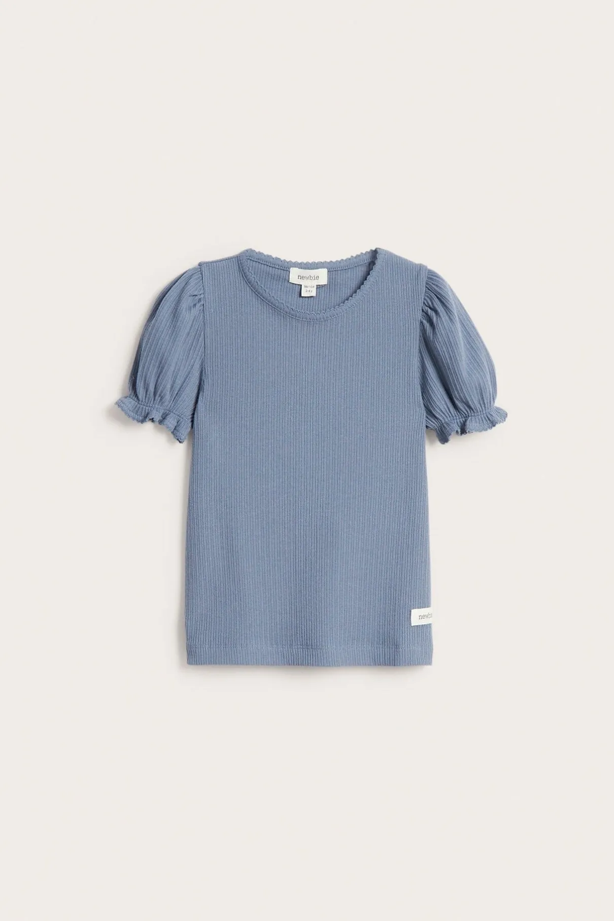 Kids blue short sleeve top with puff sleeves