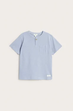 Kids blue slub knit T-shirt with pocket