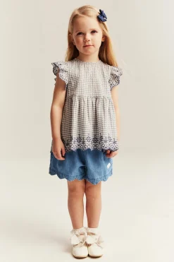 Kids blue woven denim shorts