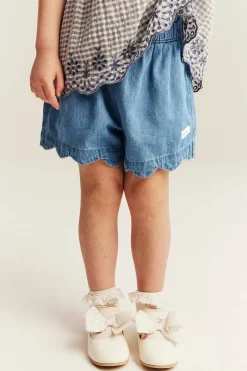 Kids blue woven denim shorts