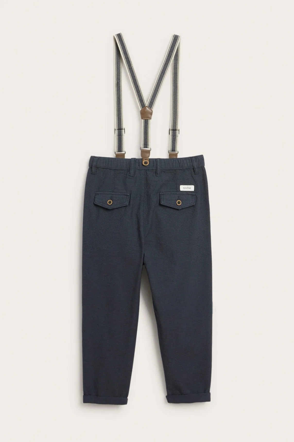 Kids blue woven trousers with suspenders