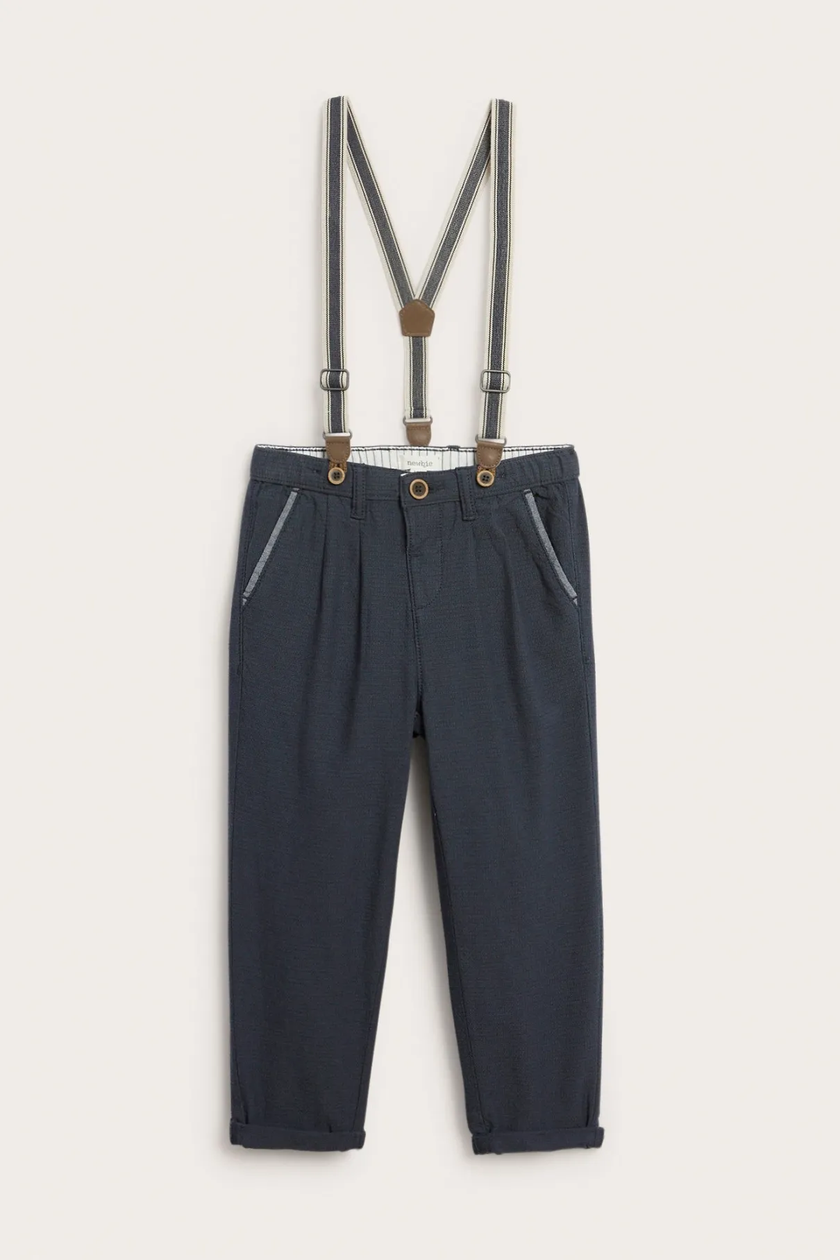 Kids blue woven trousers with suspenders