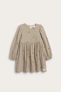 Kids checked dress with teddy bears