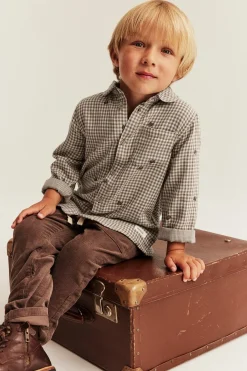 Kids checked shirt with teddy bear print