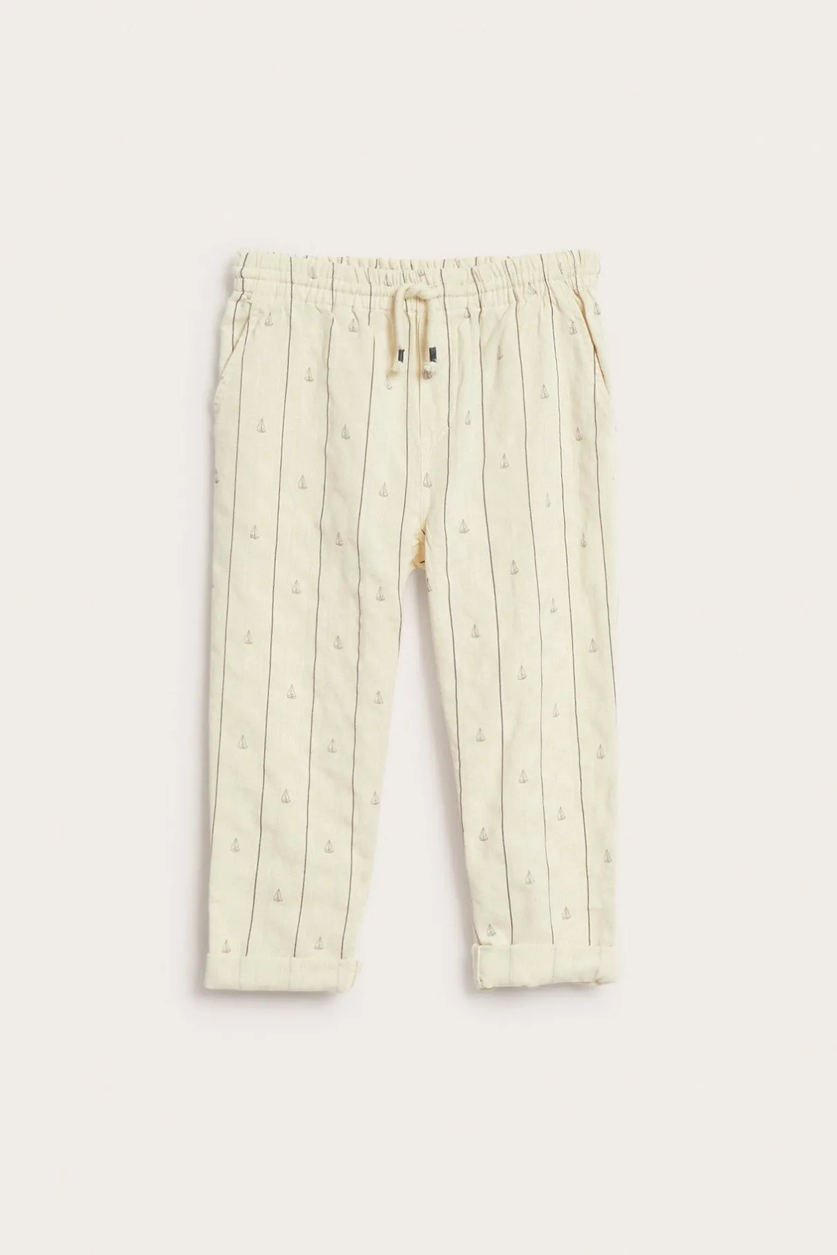 Kids cream striped trousers with sailboats