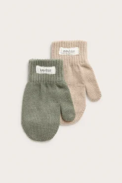 Kids green/beige thumb mittens 2-pack