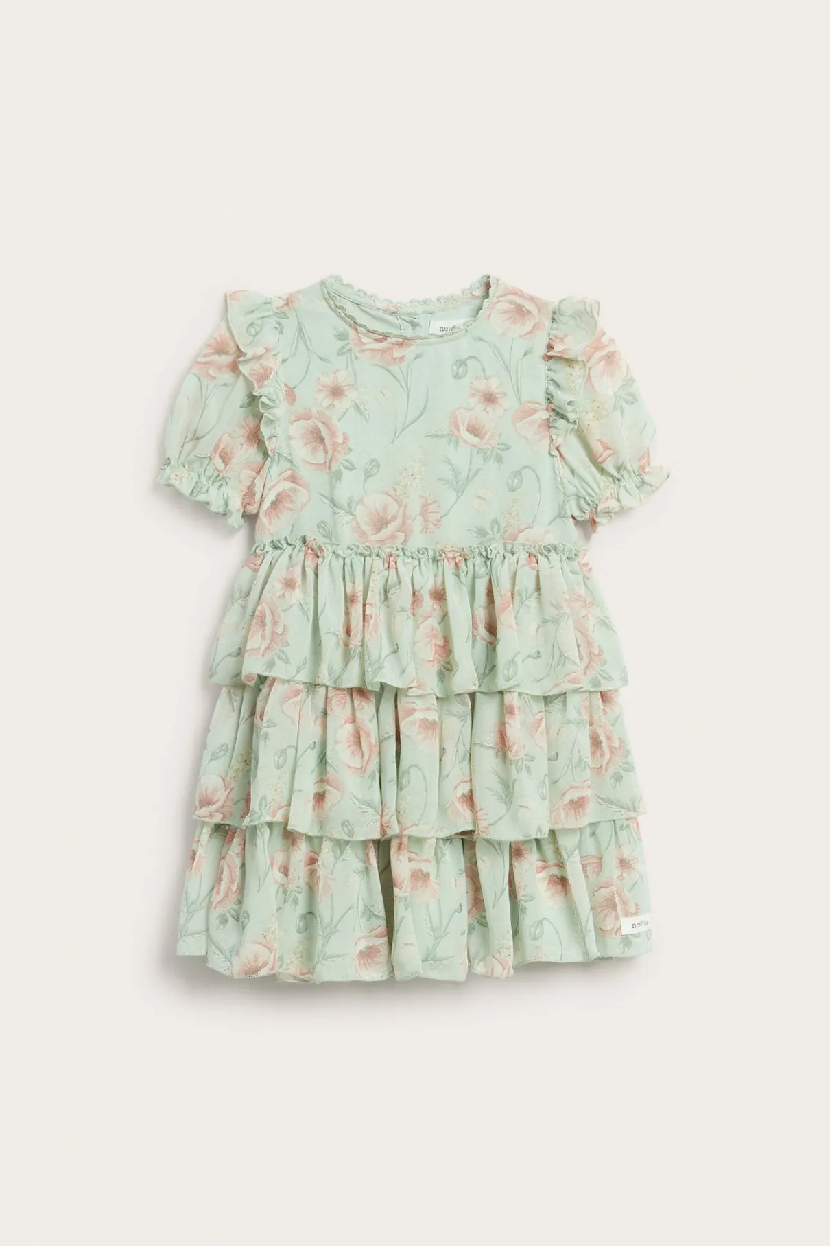 Kids green floral chiffon dress