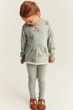 Kids green floral long-sleeve peplum top