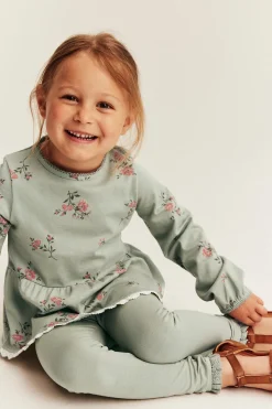 Kids green floral long-sleeve peplum top