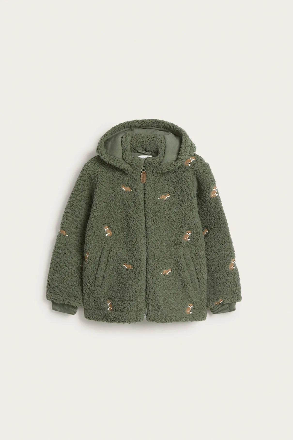 Kids green fox pile jacket