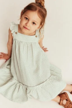 Kids green gingham woven dress