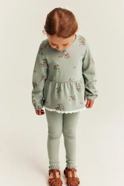 Kids green leggings with lace