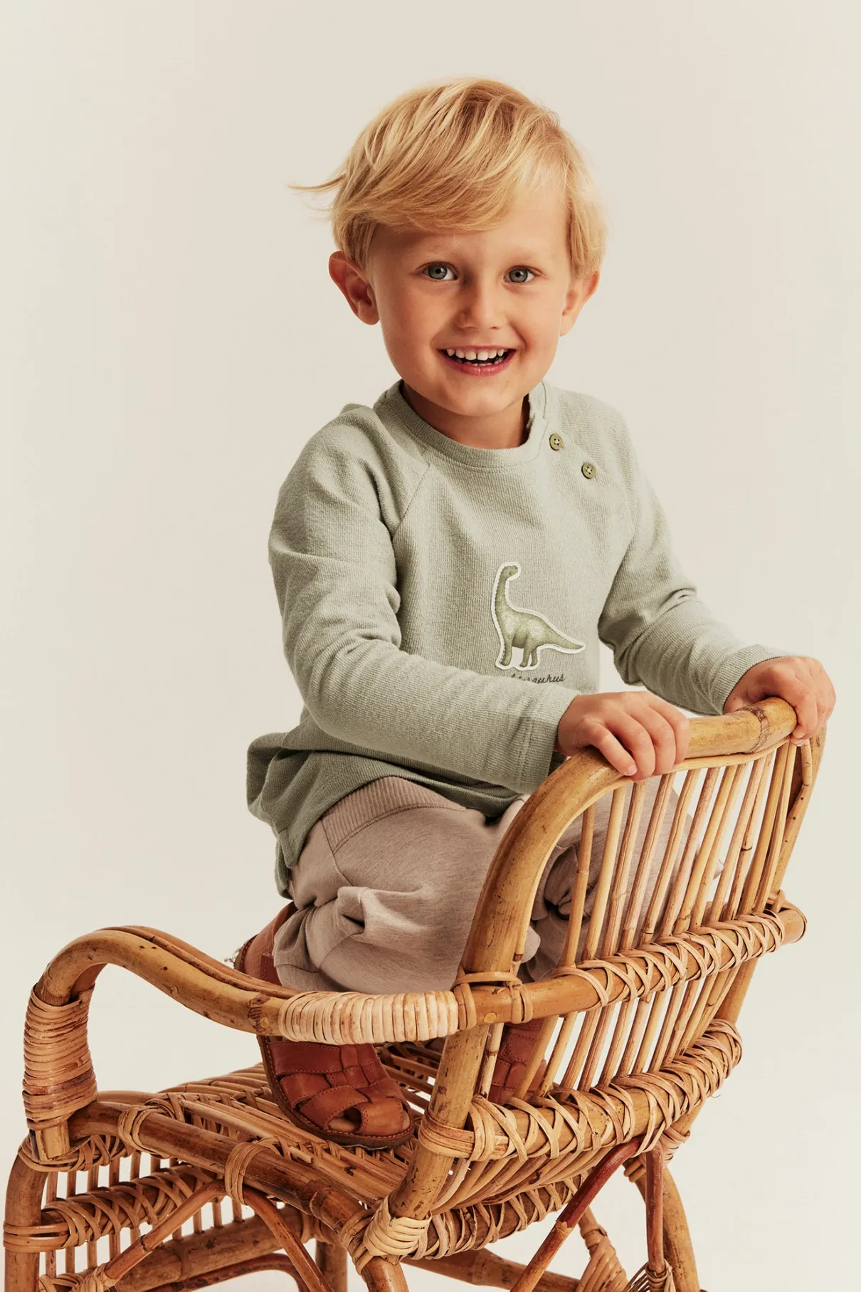 Kids green long sleeve dinosaur top