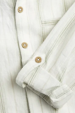 Kids green striped shirt with band collar