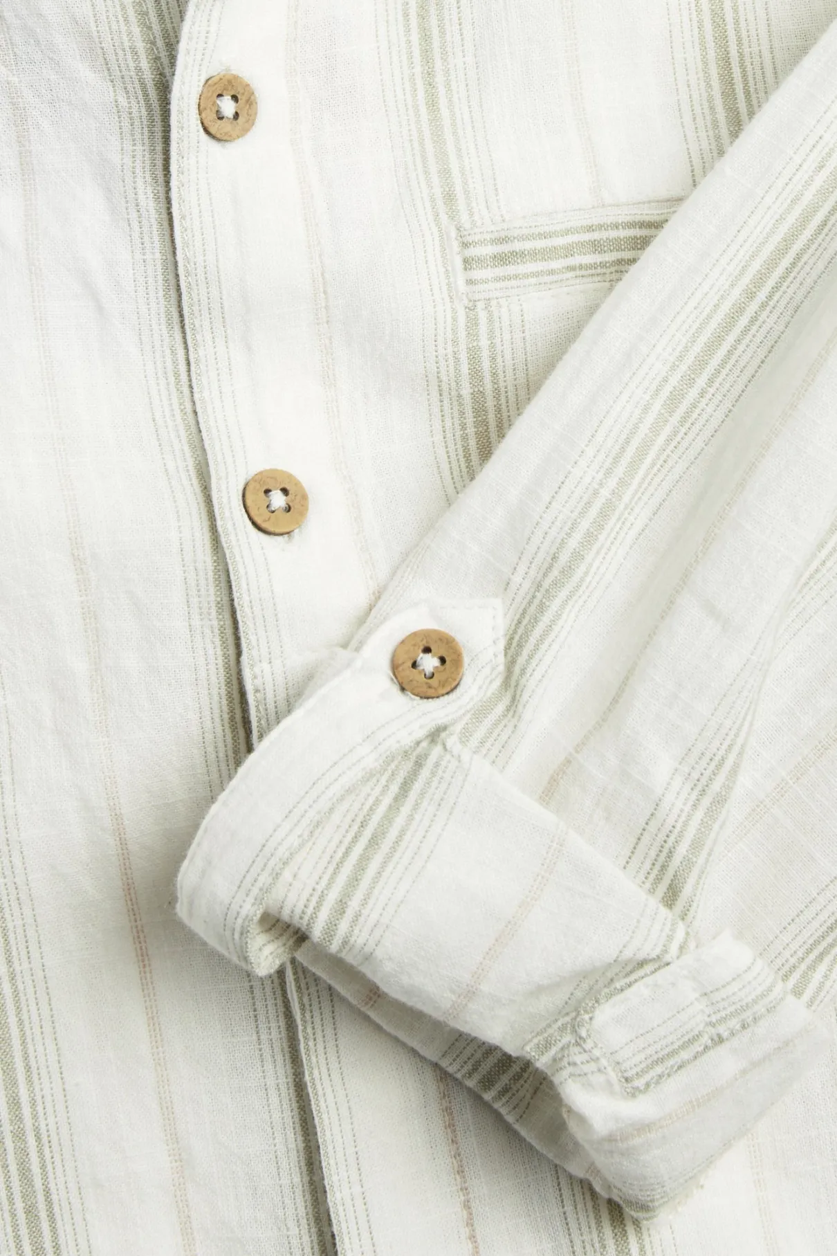 Kids green striped shirt with band collar