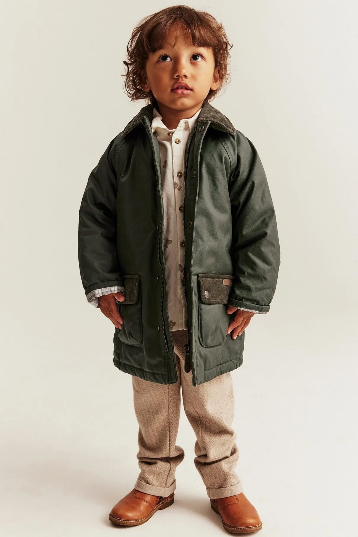 Kids green waxed jacket