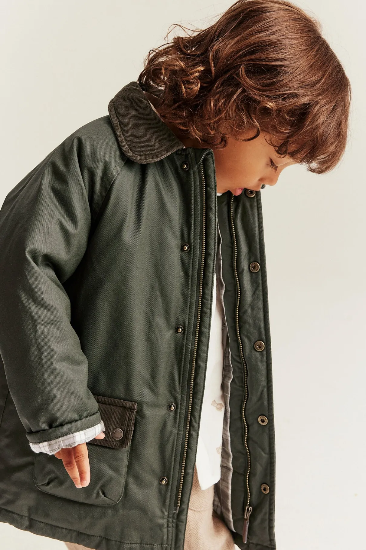 Kids green waxed jacket