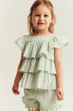 Kids green woven blouse with frills