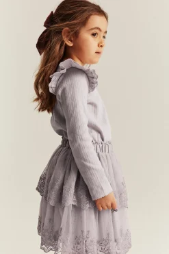 Kids' lilac ribbed top with frills