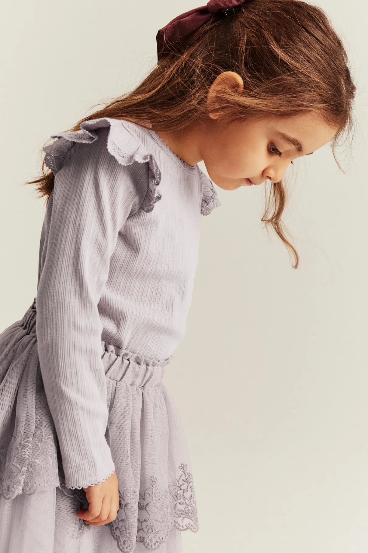 Kids' lilac ribbed top with frills