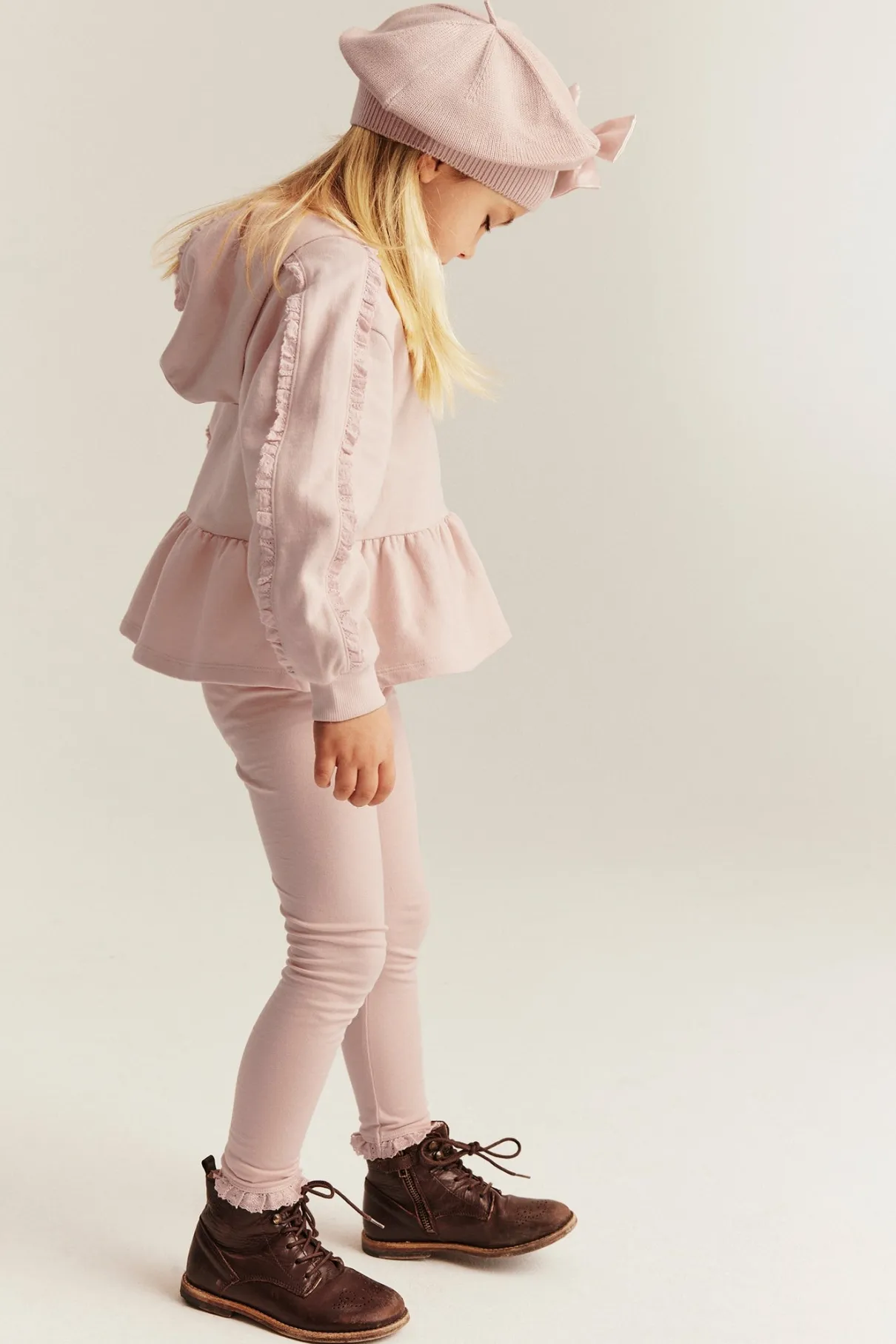 Kids' pink basic leggings with lace