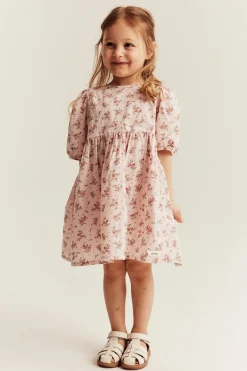 Kids pink dress with puff sleeves