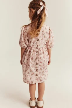 Kids pink dress with puff sleeves