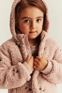 Kids pink floral pile jacket