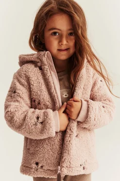 Kids pink floral pile jacket