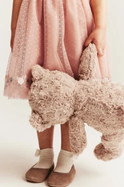 Kids pink mesh dress with ruffles