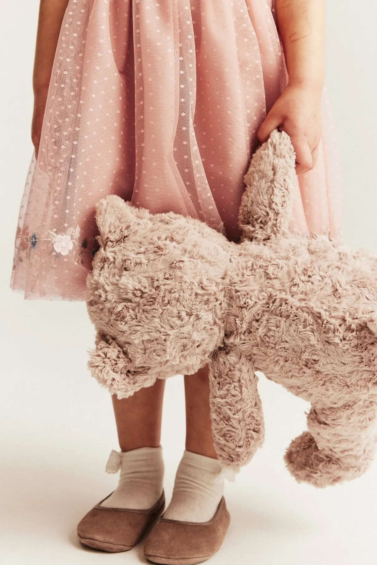 Kids pink mesh dress with ruffles
