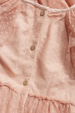 Kids pink mesh dress with ruffles
