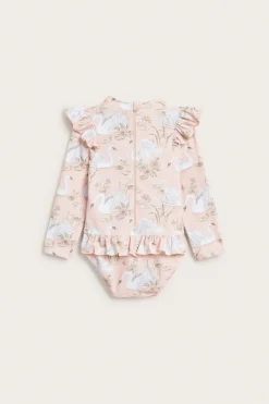 Kids pink swan UV swimsuit