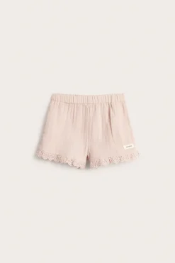 Kids pink woven shorts with frill