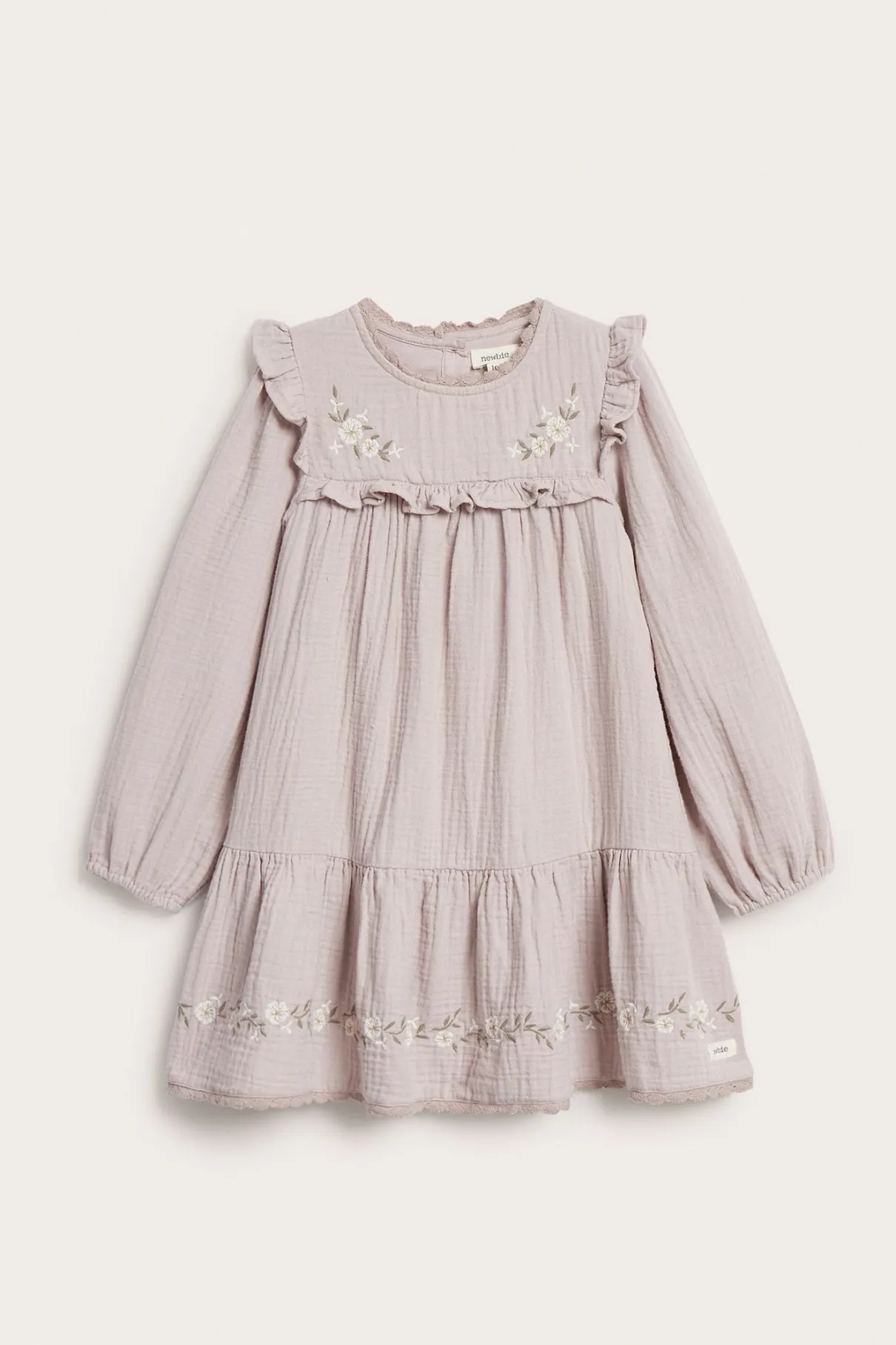 Kids purple floral woven frill dress