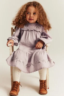 Kids purple floral woven frill dress