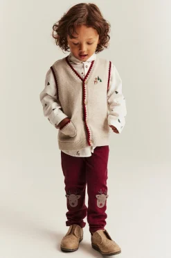 Kids' red waffle leggings with patches