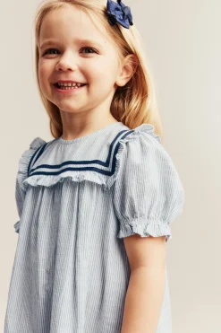 Kids striped dress with puff sleeves