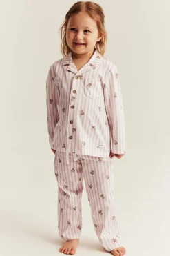 Kids striped pajamas with teddy bear motif