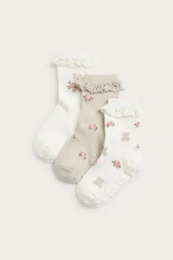 Kids' white floral bear socks 3-pack