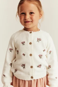 Kids white floral embroidery cardigan