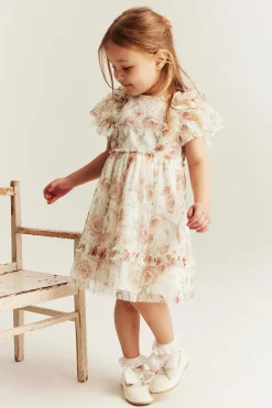 Kids white floral mesh dress