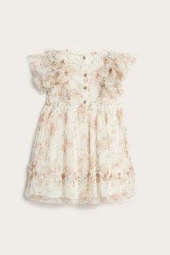 Kids white floral mesh dress