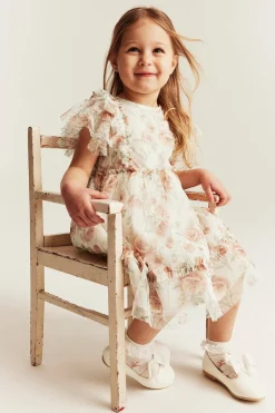 Kids white floral mesh dress